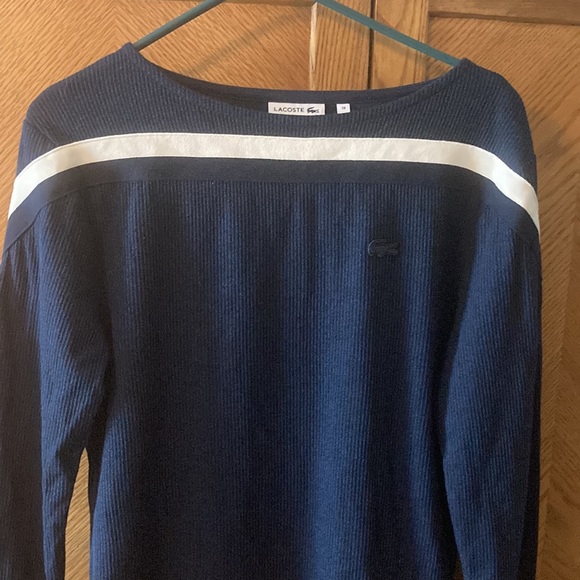 LACOSTE France Navy Blue Boat Neck Contrast Band Cotton Sweatshirt Size 38 (S) - Picture 2 of 7